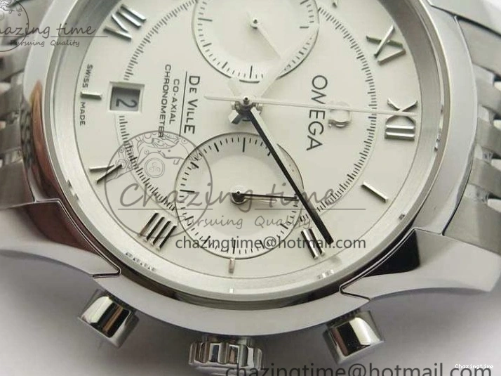 0403 HighQuality De Ville Chronograph SS OMF 1:1 Best Edition White Dial On SS Bracelet A 8151